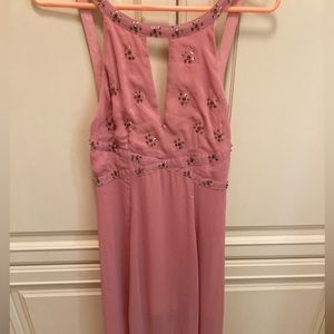 Dusty Rose High Low Hem Chiffon Sequined Dress S